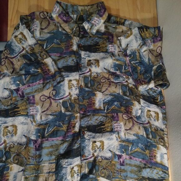 Vintage Robert Stock Abstract Pattern Silk Shirt - Picture 2 of 8